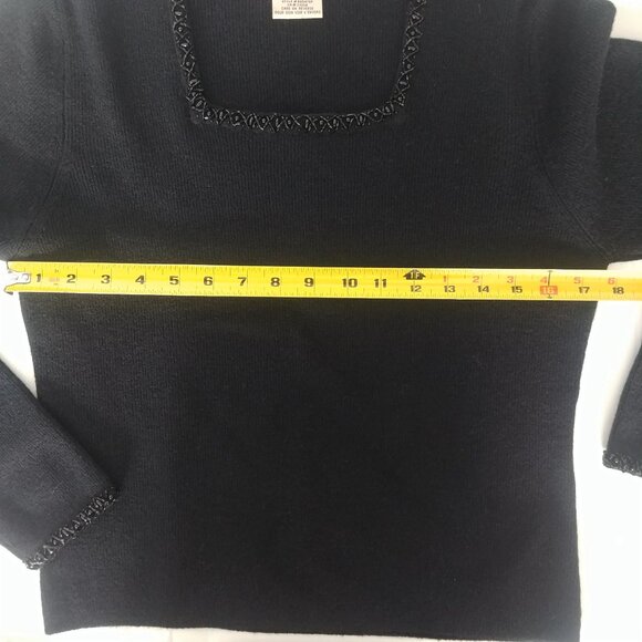 Vintage Hong Kong beaded trim square neckline black sweater top Large Pe… - Picture 12 of 12